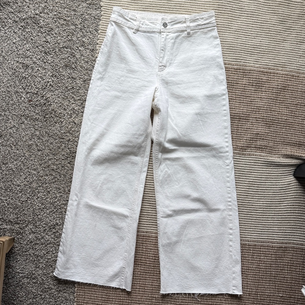 Mango White Wide-Leg Cropped Jeans